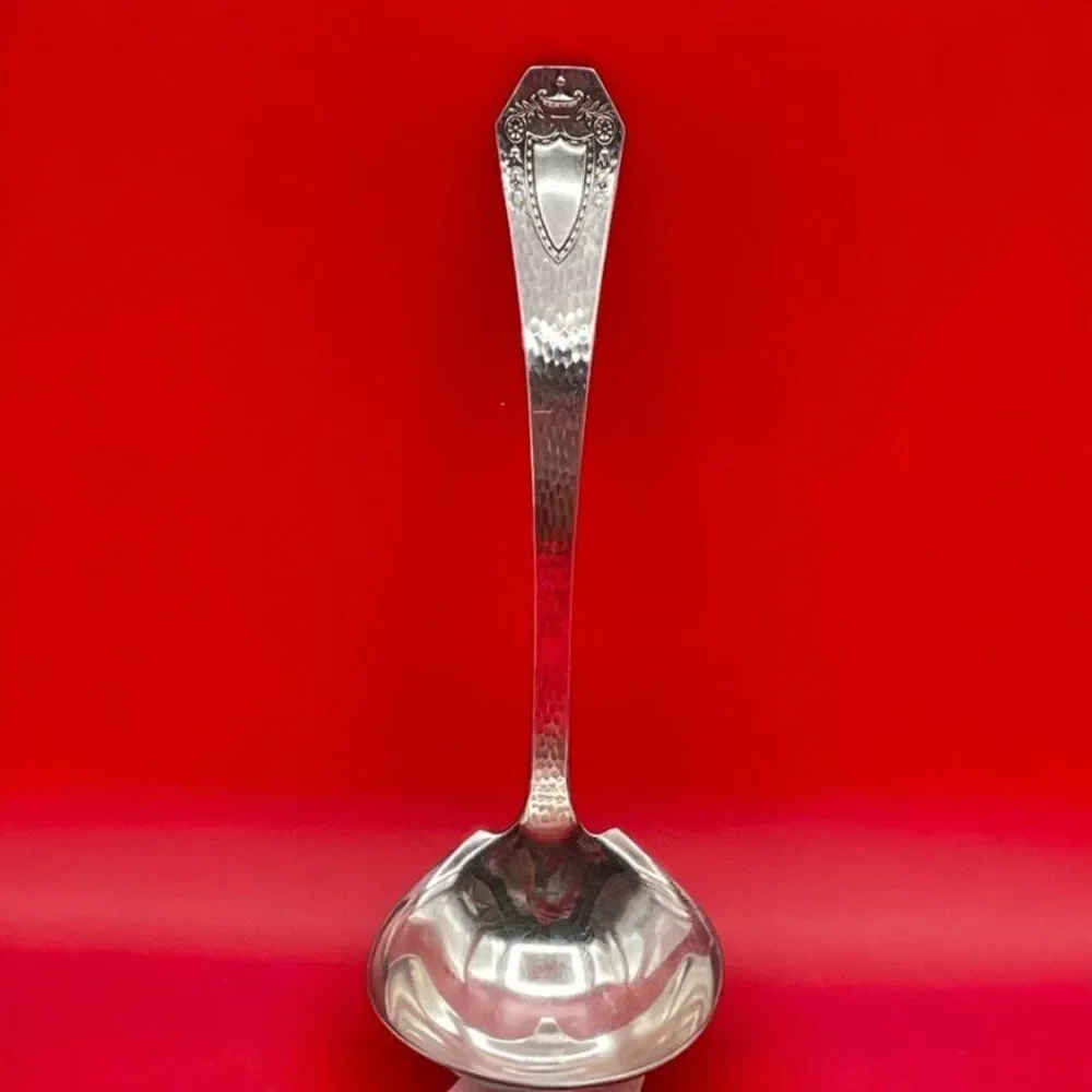 1847 Rogers Bros Heraldic Gravy Ladle Silverplate 1916 Hammered Finish